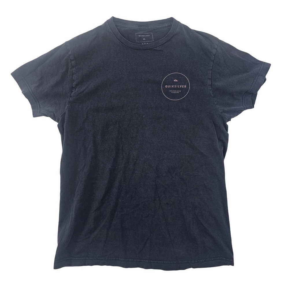 Quiksilver Mens Regular Fit Graphic‎ T-Shirt Black Cotton Size Medium M Logo Tee